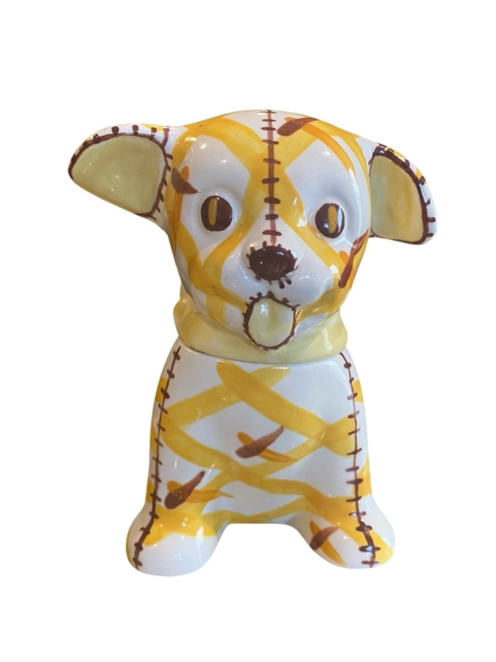 Brayton Laguna Pottery Vintage 40s -50s gingham plaid dog cookie jar